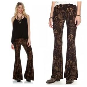 FREE PEOPLE Floral Baroque Velour Flare Leg Pull On Boho Pants Size S